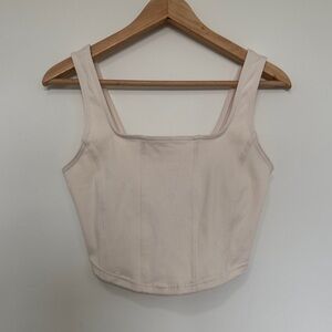 Women's Square Neck Crop Tank Top - Cream